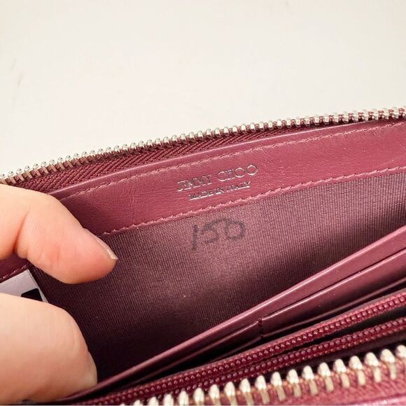 Jimmy Choo Burgundy Star Studded Zip Around Wallet - Picture 7 of 7